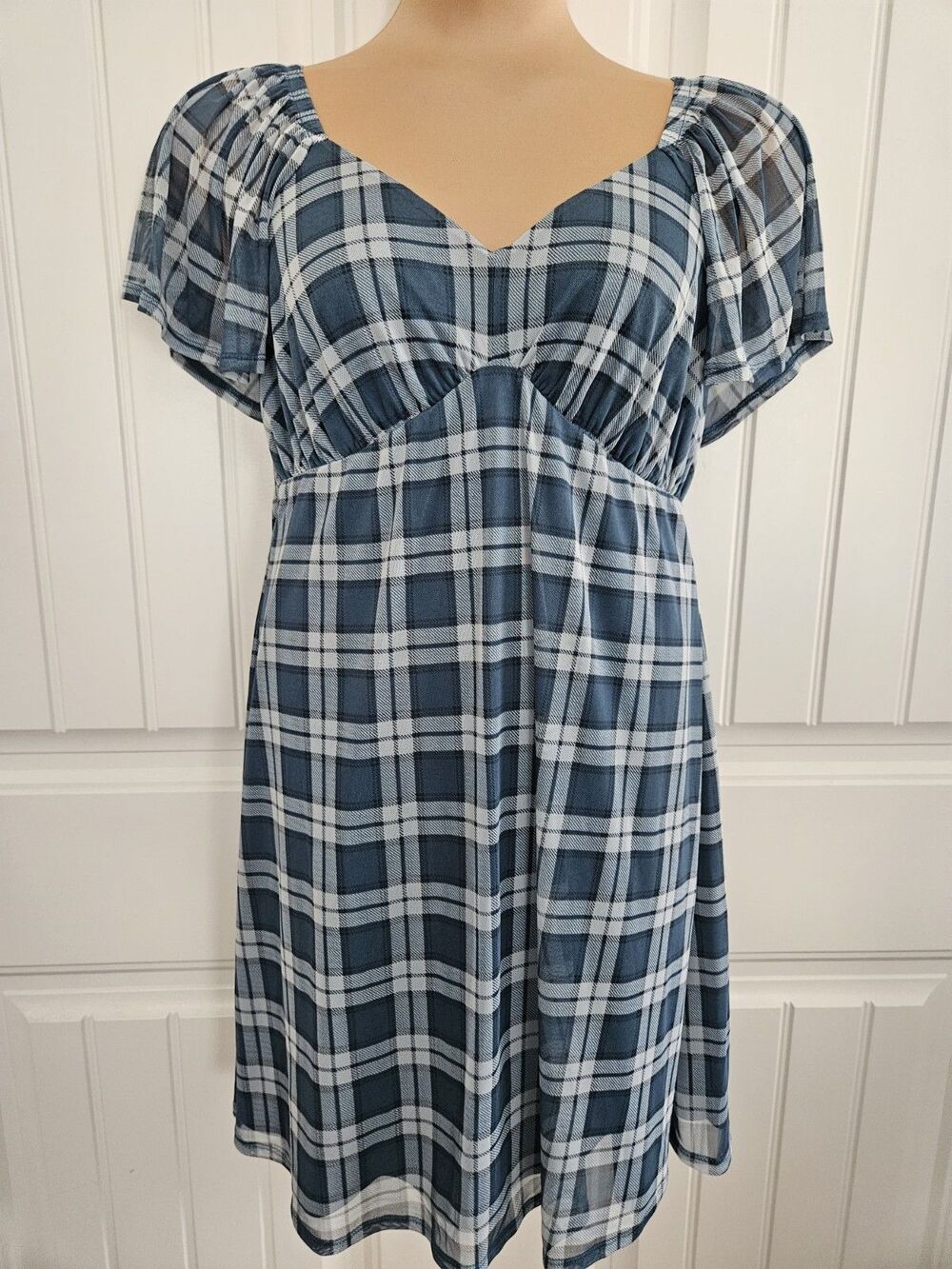 Torrid Mini Mesh Double Flutter Sleeve Autumn Plaid Dress Torrid Sz 0 US 12